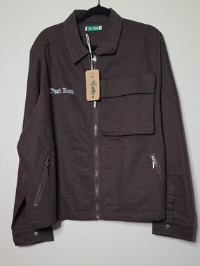 C'EST BON Men's Brown Zip-Front Utility Jacket